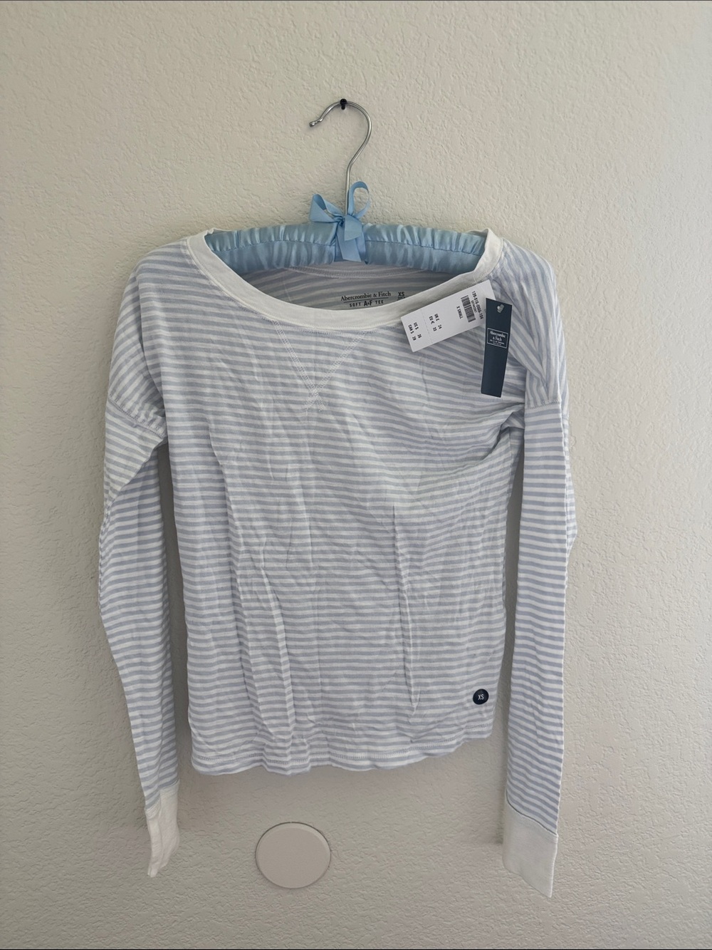 Abercrombie & Fitch Light Blue & White Striped Long-Sleeve Tee